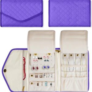 Teamoy Jewelry Travel Organizer, Quilted Jewelry Storage Bag | Purple
